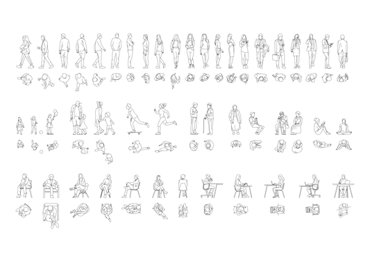 50 dwg cad blocks of people in plan and elevation