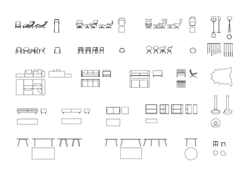 Living Room Furniture DWG CAD Blocks in Plan and Elevation (150 Pieces ...