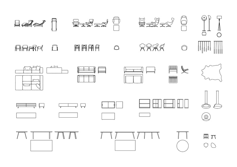 Living Room Furniture DWG CAD Blocks in Plan and Elevation (150 Pieces ...